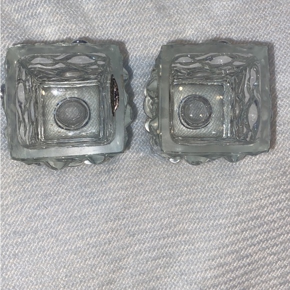 Vintage Bohemia Czech Glass Candlestick Holders Bubble Textured Clear Glass - Picture 5 of 5